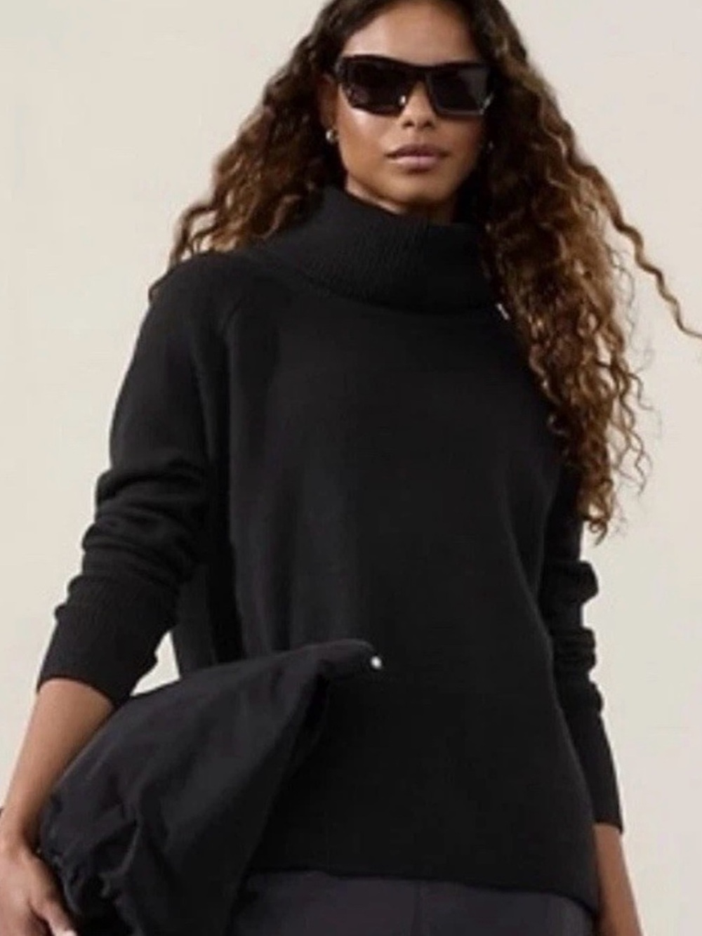 Athleta Black Alpine Turtleneck Merino Wool Cashmere Blend Sweater size M